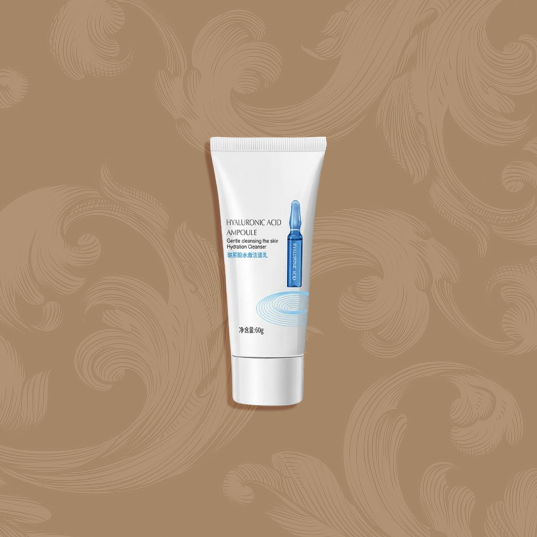 Hyaluronic Acid Facial Cleanser Product on brown background